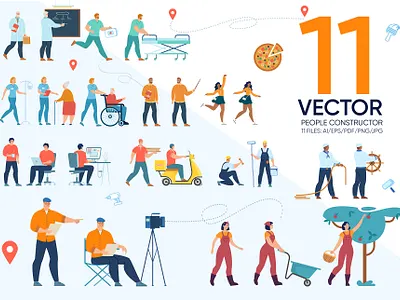 People Constructor Vector Scenes adult animation body cartoon character clothes clothing concept constructor custom design diy element emotion face generator hairstyle set vector wear