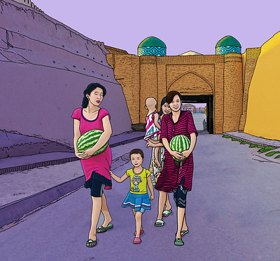 Khiva illustration lifestyle series silk road watercolor