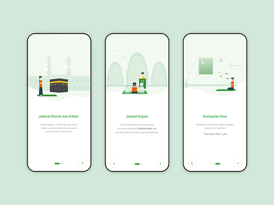 Onboarding page for Moslem App character illustration onboarding ui ux