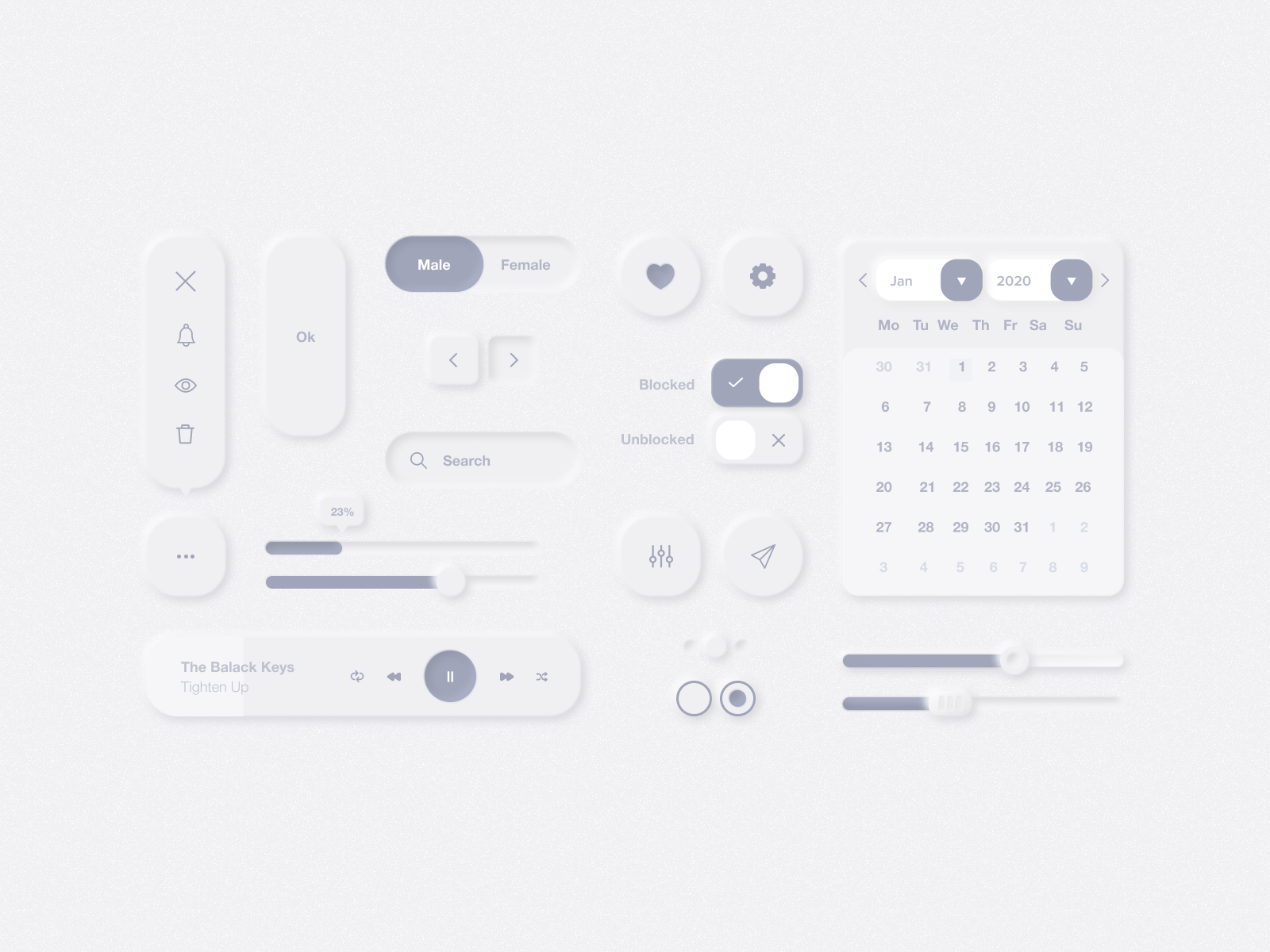 Example of Neumorphism UI Elements