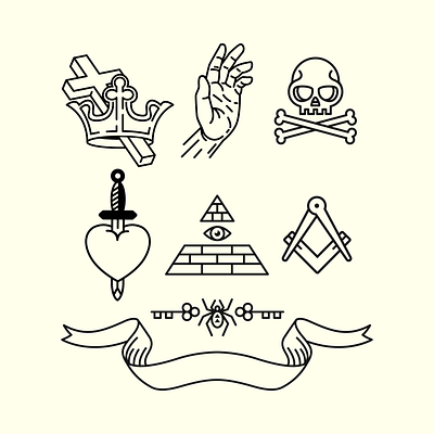 Secret Society Icons crowns design freemason icon set illustration illustrator logo medieval minimal secret secret society skulls swords vector