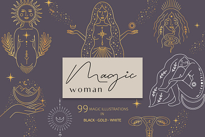 Magic woman branding feminine design hand drawn icon illustration magic woman minimal ui ux vector