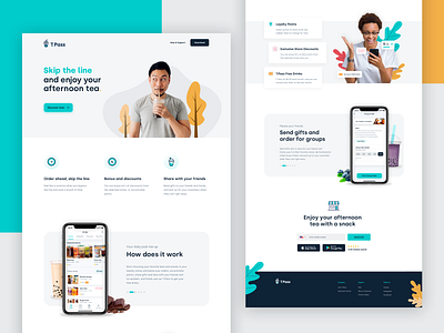 T-Pass Consumer website blue boba tea bubble tea design flavours gift icon illustration snacks tapioca tea uidesign uiux ux webdesign yellow