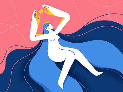 Inner power 2d character design color energy float girl hair illustration ipadpro motivation naked power procreate shape silhouette simple stepdraw texture wave