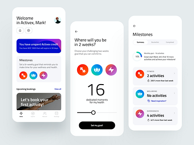 Activities Milestones APP achievement activities app card clean color dashboard design dribbble experience fitness goals ios milestone minimal trend ui ux