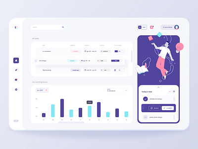 time-sheet dashboard bar card chart dashboard design graph icon illustraion list listing menu minimal profile side slider tag tags timesheet ui ux