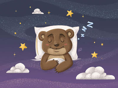 Sleeping Little Bear / Teremok animals bear characters clouds cubs deadstiks illustrations illustrator kids kids illustration kindergarten night photobook pillows sky sleep star starfield teremok