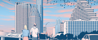 Austin cityscape couple digital editorial folioart illustration landscape sarah maxwell texture travel urban