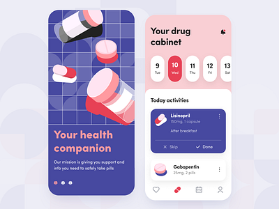 Medicine Reminder - Mobile app concept application arounda concept design drugs figma golden grid health illustration ios medicine mobile notifications pharmacy pills planner reminder schedule ui ux