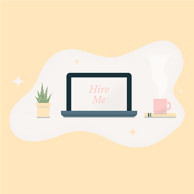 Hire me! book cacti cactus coffee coffee cup cup freelance freelance design freelance illustrator freelancer grain hire hiring illustrator illutration laptop plant sparkles succulent succulents