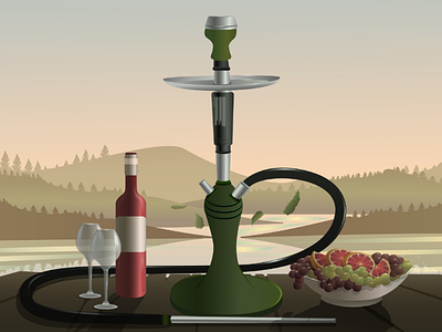 Hookah berries fruit green hookah illustration lake spring wine