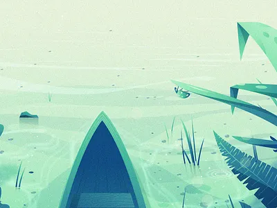 Green Valley (Snippet) boat clouds illustration landscape sky sun water