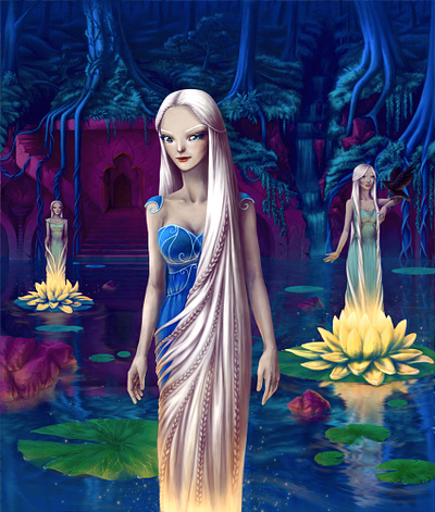 Rusalka fairy forest illustration lily