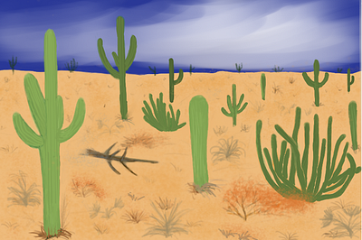 Arizona arizona bur cactus desert heat illustration landscape nature sand swelter wildwest