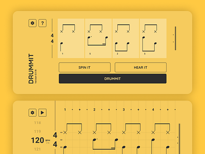 Drummit - App Screens app drum drum app drummer drumming drumming app drummit education iphone iphone app ui userinterface ux uxui yellow