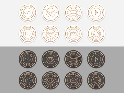 The Odin Project - Badges Design affinity designer badge design badges circle circle design circular badges code courses dark mode design illustration languages light mode linework minimal odin ui vector