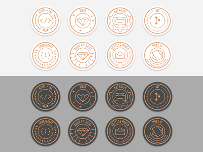 The Odin Project - Badges Design affinity designer badge design badges circle circle design circular badges code courses dark mode design illustration languages light mode linework minimal odin ui vector