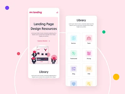 Mr. Landing — Mobile View 📱 2020 app branding colorful design resources elementor figma graphic design icon illustration landing page library minimal mobile ui trend ui ux web design website wordpress plugin