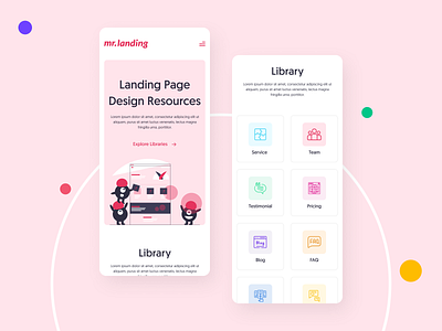 Mr. Landing — Mobile View 📱 2020 app branding colorful design resources elementor figma graphic design icon illustration landing page library minimal mobile ui trend ui ux web design website wordpress plugin