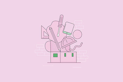 Toolbox box brick editorial illustration pastel pink tool vector vector illustration