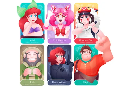 Six Fan Arts ariel avatar avengers black widow challenge character disney ghibli illustration iroh little mermaid marvel mononoke ralph sailor moon san sixfanarts studio ghibli