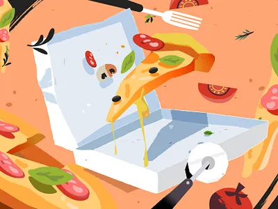 Pizza ❤ delivery app design flat food fugazza graphic design illustration mozzarella mushrooms olives pizza pizza box ui vector 🍕