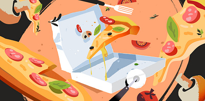 Pizza ❤ delivery app design flat food fugazza graphic design illustration mozzarella mushrooms olives pizza pizza box ui vector 🍕