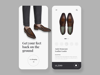 Luxury Shoe eCommerce App Design Concept aesthetic app app design black cart clean and simple ui clear ecommerce app formal shoe app minimalistic price app shoe app shoe design app simple app design simple clean interface simple design simple typography uiux white whitespace