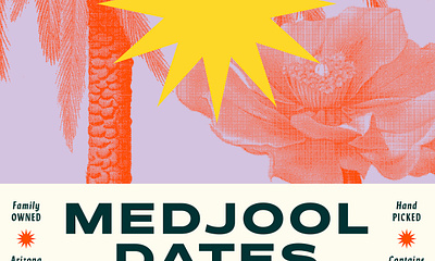 Medjool Date Branding Exploration branding branding design cpg desert halftone identity label label design medjool dates orange packaging purple sun superfood typography yellow