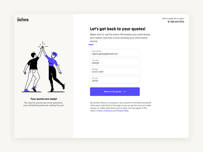 Returning to your Z-quotes! form insurance product design sign in spot illustration tech ui uiux ux