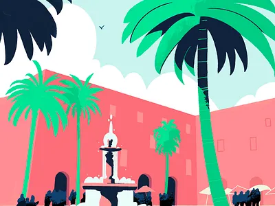 Plaça Reial Barcelona 2d buildings design drawing illustration ipad palm palm trees plaza procreate procreate app procreate art real