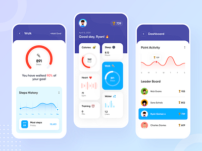 Health & Activity Tracking App activity app appdesigner application design fit fitness goal gym health healthcare healthy ios step tracking wellness