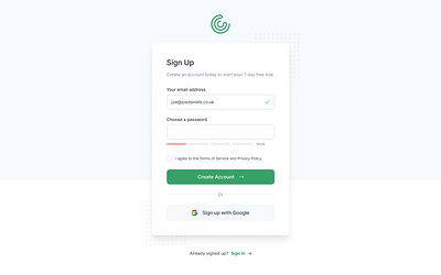 Sign Up Page Concept dailyui dailyuichallenge desktop form green password pattern sign up sign up form tailwindcss ui ux