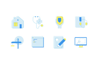 Icons audio building computer doctor fix fixed headphones home house icon design icon set iconography icons icons pack insurance insurance app protection software support work