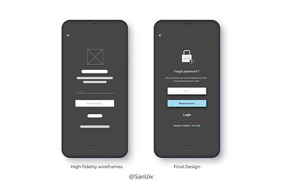 Forgot Password Dark adobexd android app design black and white dark concept dark mode dark theme dark ui design designs figma greyscale invisionstudio mobile app design mobile design popular simple design ui uiux wireframe design wireframes