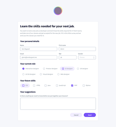 Survey form form free code camp gray interface design purple survey