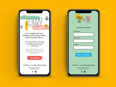 Field Day + Everyday Online Ordering App atlanta branding colors local business order pastel restaurant signup page ui