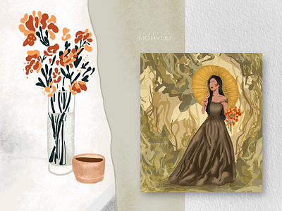 Floral illustration art design floral flower graphic illustration lady