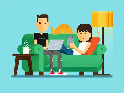 Work From Home boy cat freelance girl home house living room quarantine sofa work