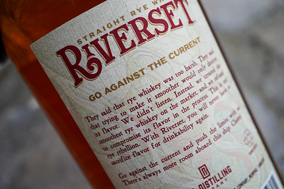 Riverset Back Label bourbon brand identity branding design distillery gold illustration label logo map marquee packaging photography red river riverset rye straight whiskey