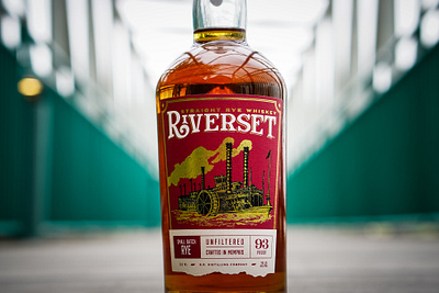 Riverset - Straight Rye Whiskey bourbon brand identity branding design distillery foil gold illustration label logo packaging photography red river riverboat riverset rye spirits straighy whiskey