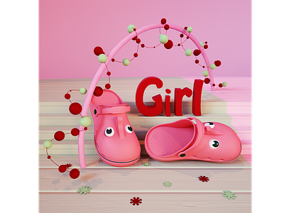 girls crocs 3d 3d art advertising branding c4d cinema4d crocs girl graphic design kids octane product product design