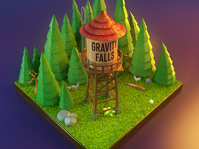 Gravity falls isometric 3ds max concept art disney gravity falls illustration isometric lowpoly vray