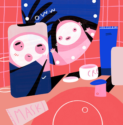 Skincare time beauty couple daily during home illustration lockdown love mask palette quarantine quarantinelife skincare stayhome staysafe