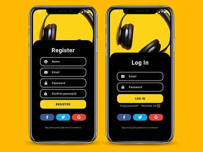 Music App (Register & Login Page) app design developer music musicapp product tech ui uidesign uiux userexperience userinterface ux uxdesign