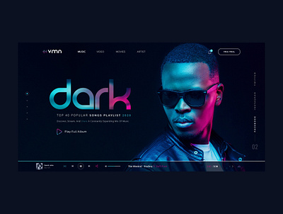 Music Homepage album audio player branding dark theme design ecommerce hollywood homepage music app music player musician play player typography ux