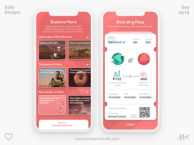 Daily Designs in Quarantine #010 app boarding boardingpass concept coronavirus covid19 dailydesign design earth elonmusk illustration interstellar mars nasa planets red space spacex ui ux