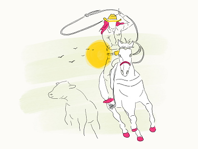 Hey Cowgirl birds cow cowboy cowgirl drawing drawing style farm hand drawn herding horse illustration ipad pro minimal nature procreate procreate app ranch sun womenofillustration womenwhodraw