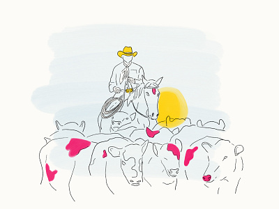 Hey Cowboy cow cowboy cowboy hat cows drawing drawing style farm hand drawn horse illustration ipad pro minimal nature outdoor procreate procreate app ranch travel womenofillustration womenwhodraw