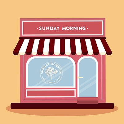 Storefront with Sunday Morning on Window. design flat illustration illustration design illustrations illustrator market storefront sunday morning vector vector art